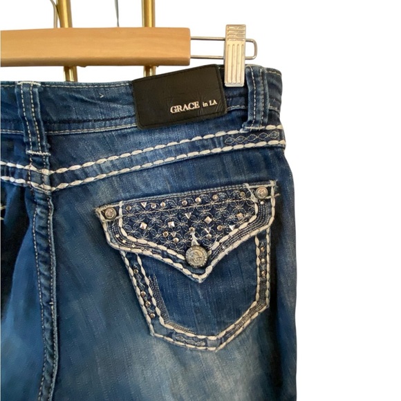 Vintage Y2k Grace in LA embroidered stitch & embellished Glam rock lowrise Jeans - Picture 4 of 10